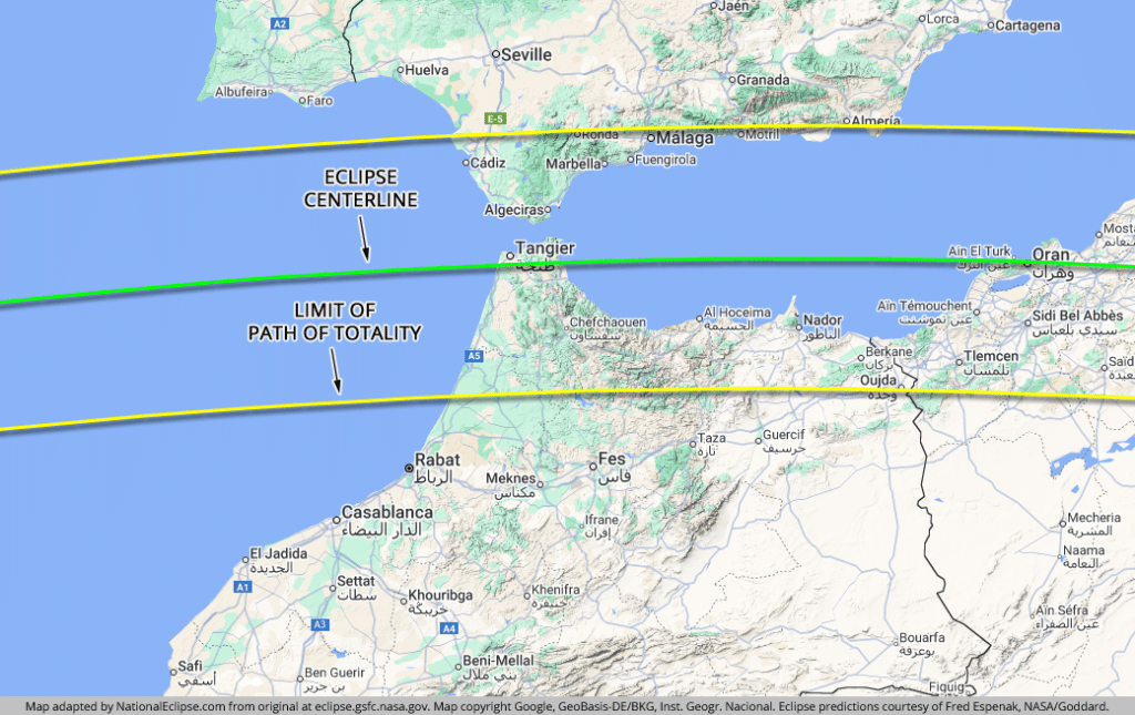 2027 total solar eclipse path across Morocco