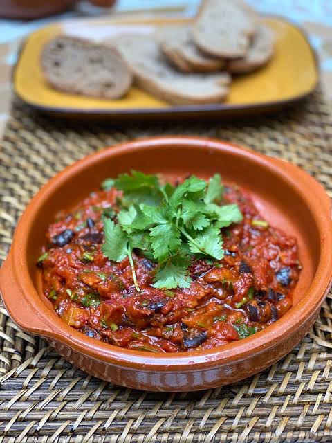Zaalouk is the traditional eggplant salad in Morocco