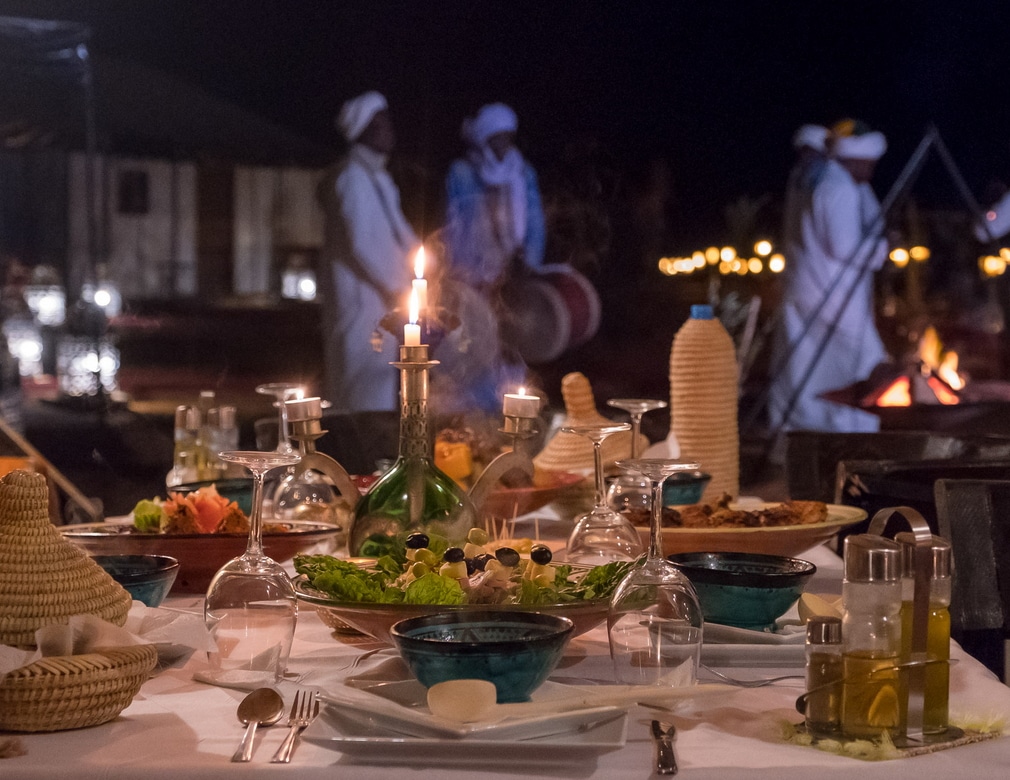 Vegetarian dinner at a Sahara Desert camp during a private Morocco tour